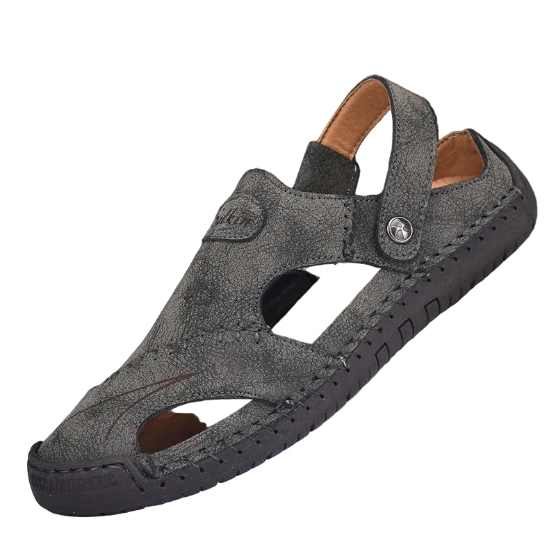 Men's breathable leather summer sandals in Gray  – antiskid beach outdoor shoes