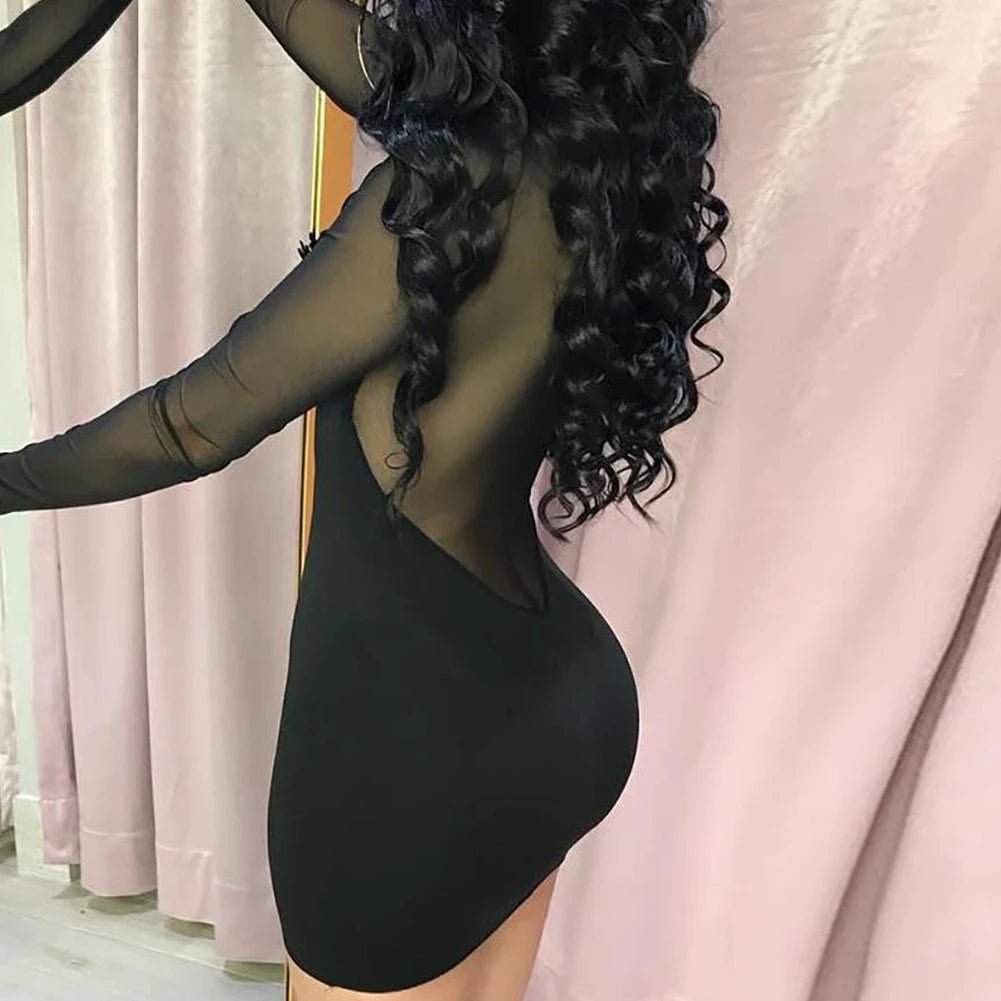 Elegant Sheer Black Bodycon Party Dress - Elevate Your Elegance - CasualFlowshop