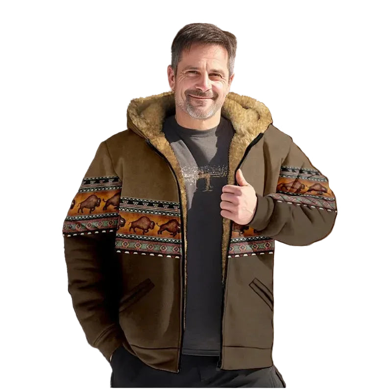 Men's Random Print Hooded Polyester Coat – Color 3 – CasualFlowshop