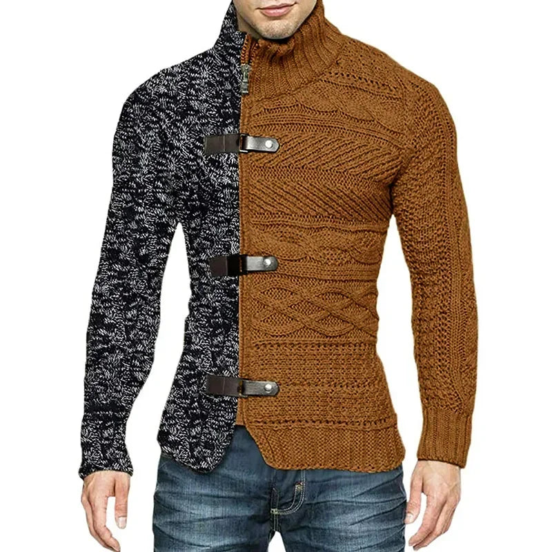 Men's Asymmetric Knit Sweater Coat Brown - At Casualflowshop