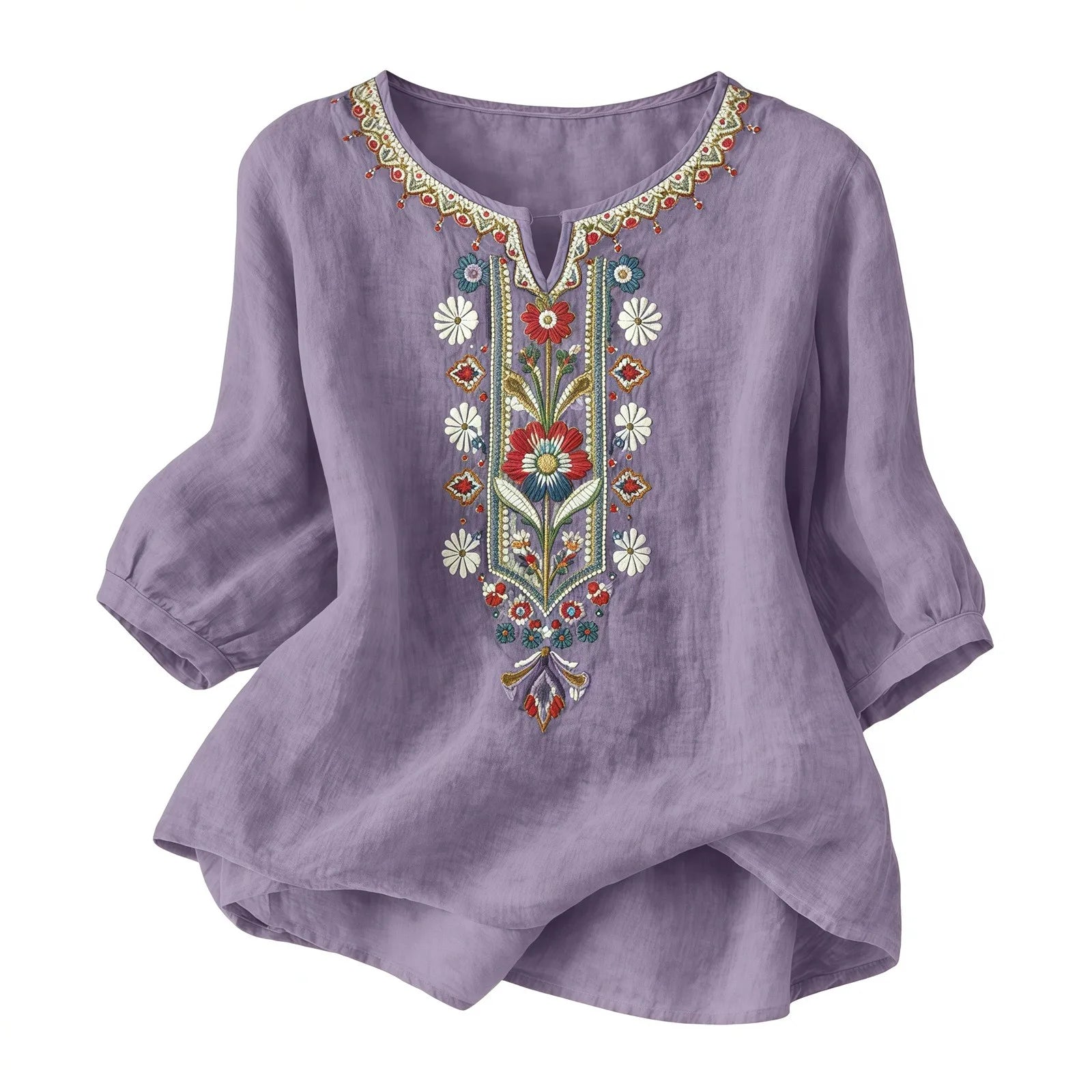 Purple Ukrainian Folk Print Blouse