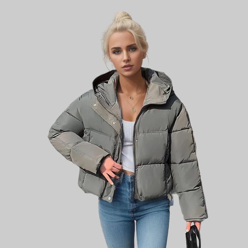 Women’s Cozy Elegance Short Cotton Jacket in solid color, front view