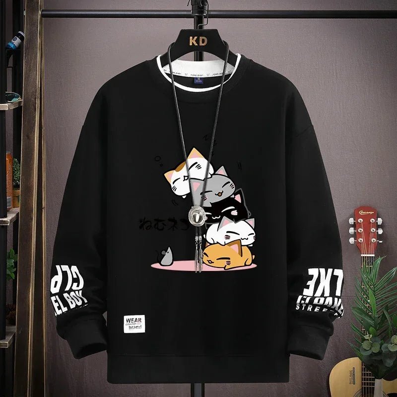 Kawaii Cat Sweater Men – Japanese Cartoon Print Pullover - CasualFlowshop