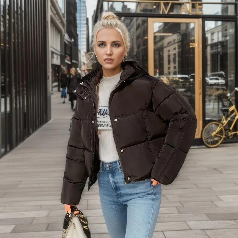 Women’s Cozy Elegance Short Cotton Jacket in solid color, front view