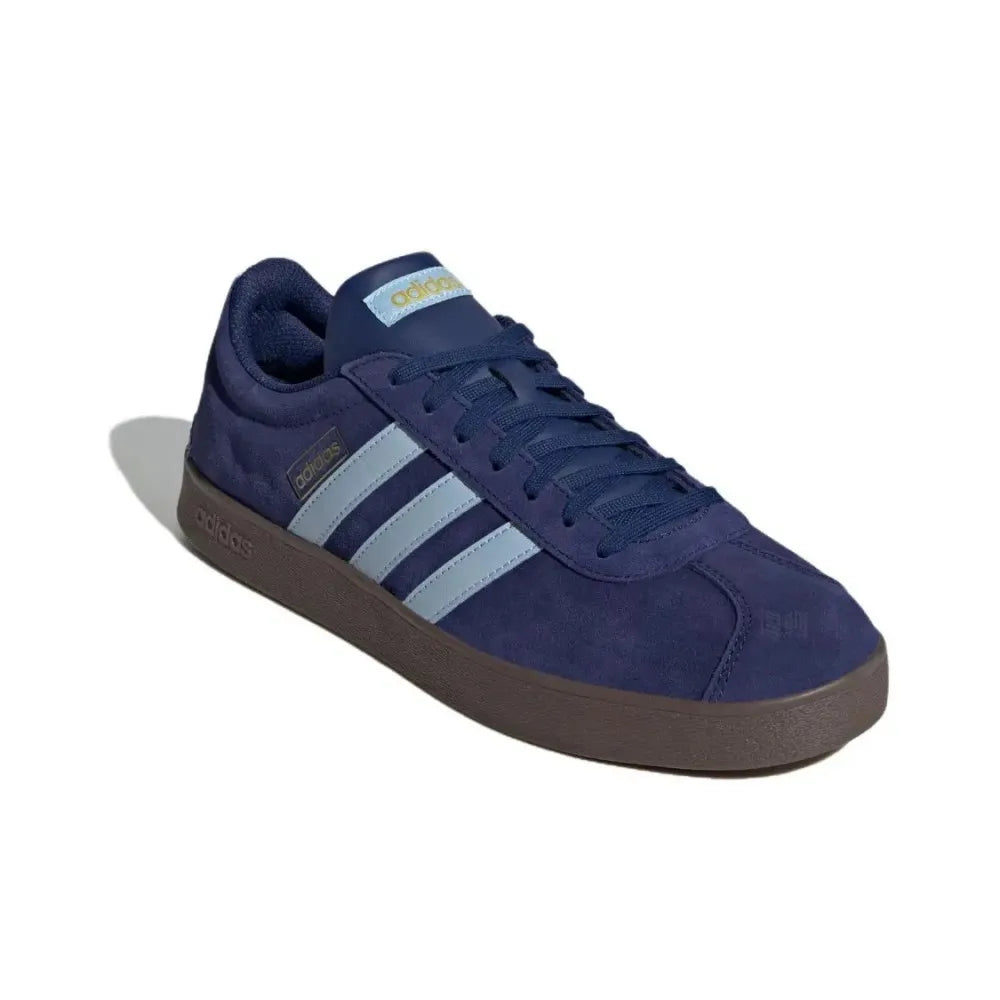 Blue Retro Low Top Sneakers with three stripes on a white background
