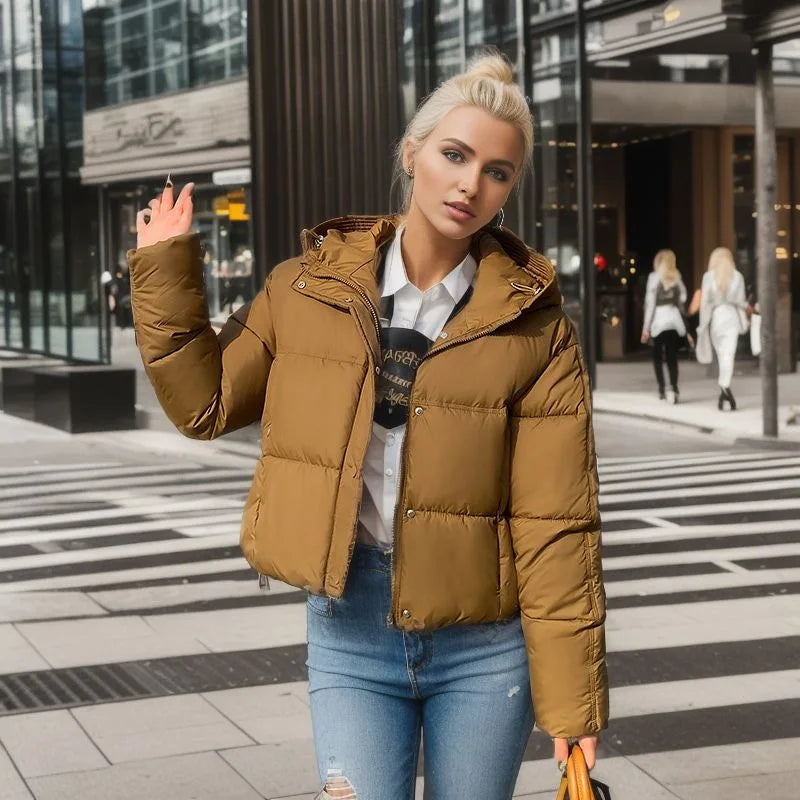 Women’s Cozy Elegance Short Cotton Jacket in solid color, front view