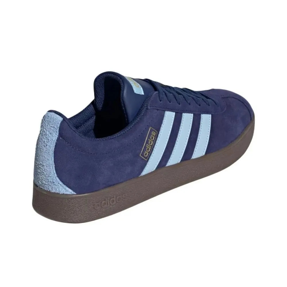 Navy blue Retro Low Top Sneakers with light blue stripes on a white background