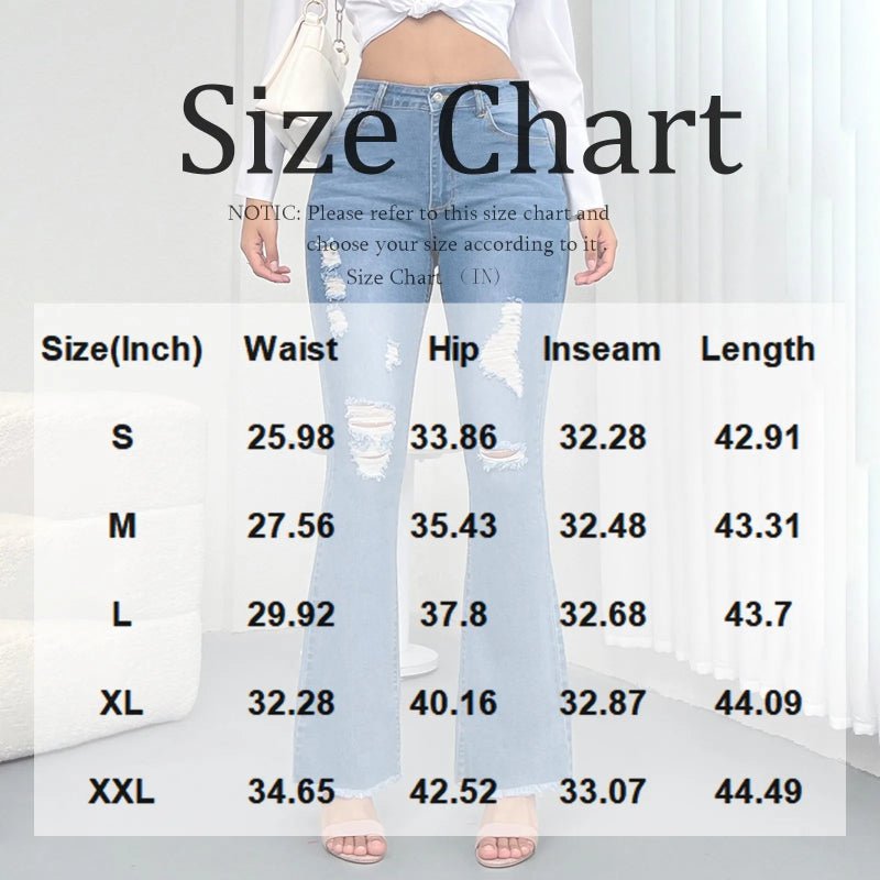 Women’s Stretchy Flare Jeans – High Waist Ripped Casual Denim Pants - CasualFlowshop