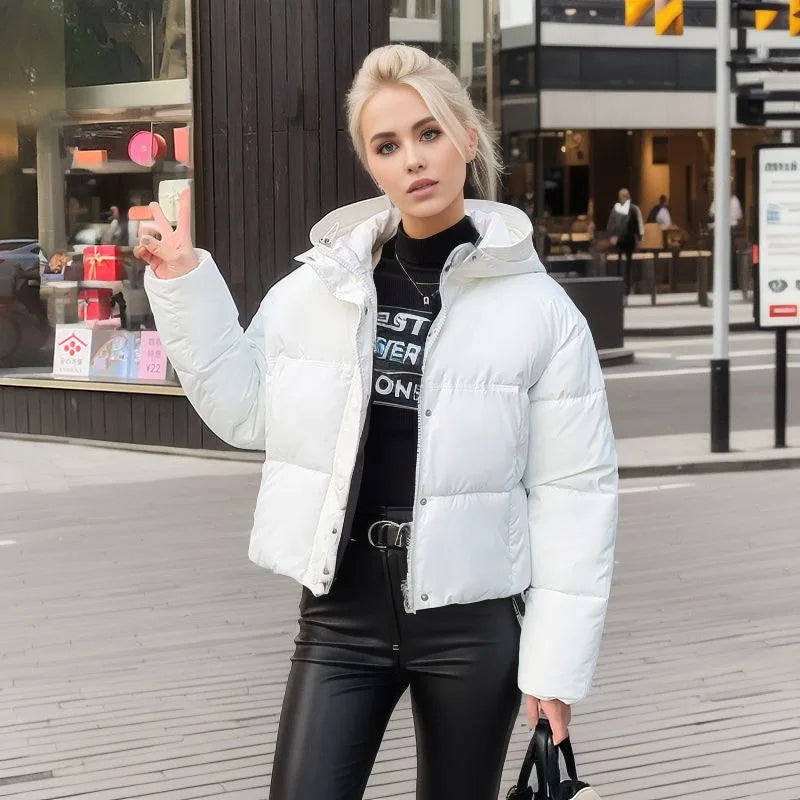 Women’s Cozy Elegance Short Cotton Jacket in solid color, front view