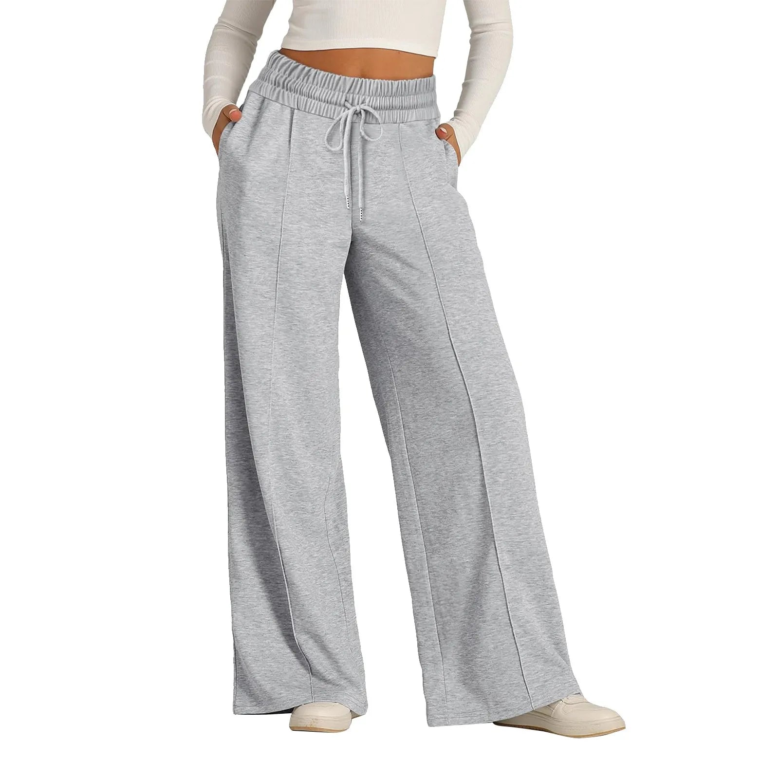 Casual Flow Wide Leg Pants in Dark Blue – Women's High Waist Lounge Pants