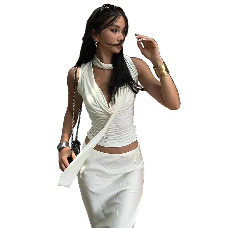 White Women's V-Neck Knit Tank Top - At Casual Flow Shop