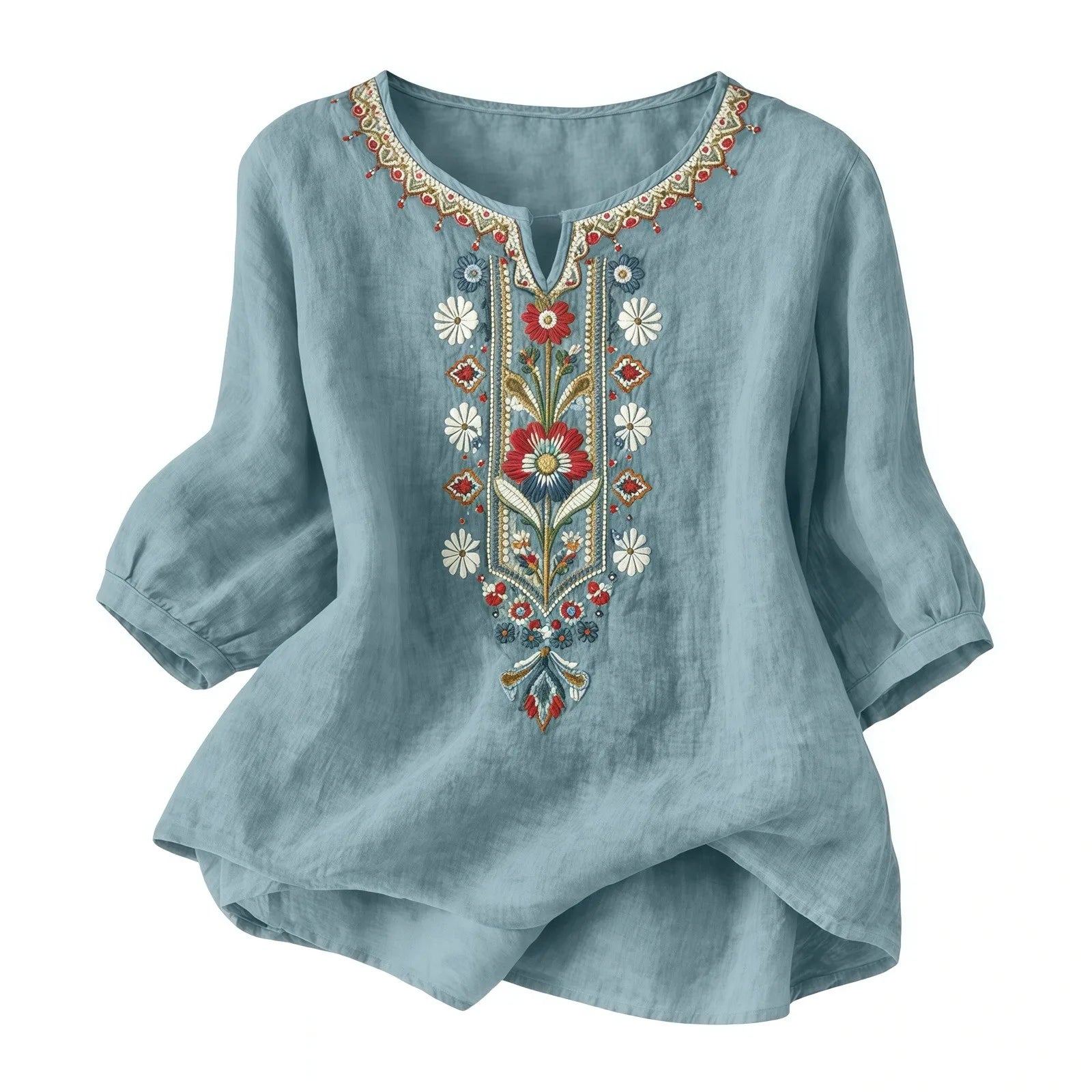 Light blue Ukrainian Folk Print Blouse