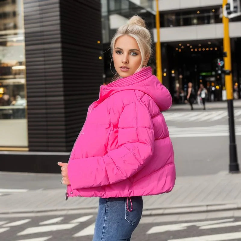 Women’s Cozy Elegance Short Cotton Jacket in solid color, front view