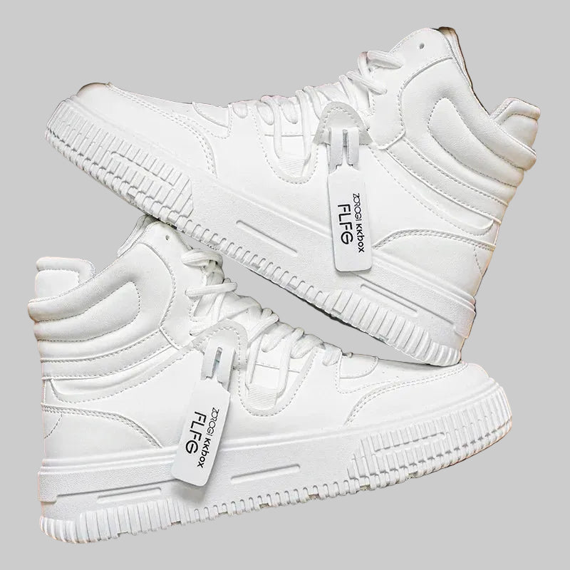 Women's high-top street sneakers in white  – stylish, breathable, and non-slip casual shoes