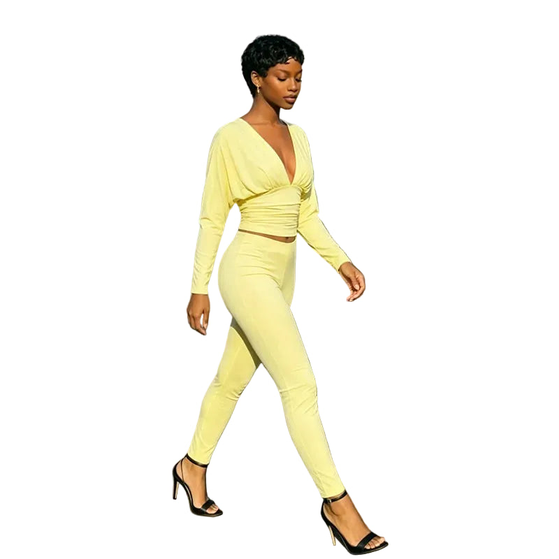 V-Neck Pleated Two-Piece Set at casual Flow Shop