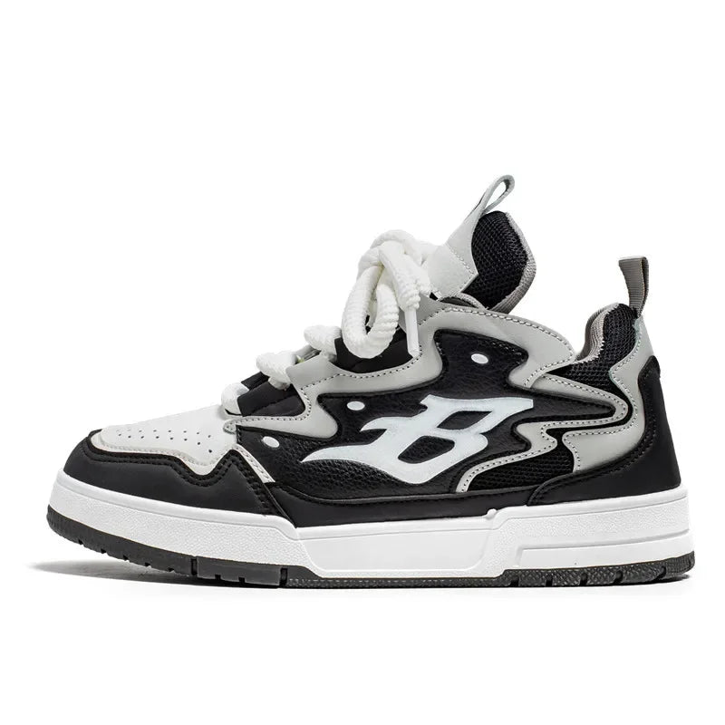Black and white men’s chunky low-top sneakers with retro streetwear design
