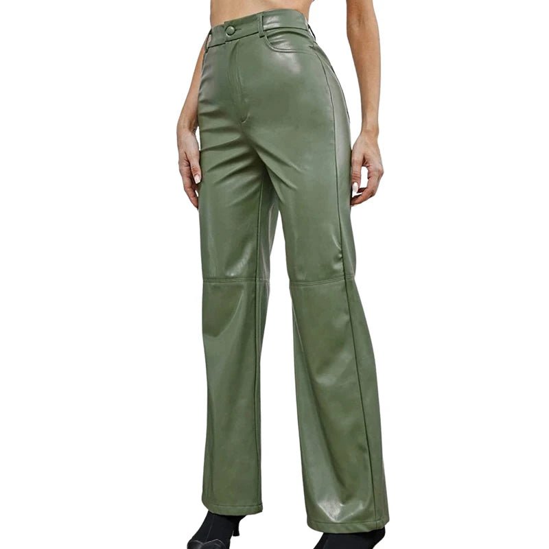 Stylish Vegan Leather Wide Leg Pants – High-waisted, trendy, and comfortable faux leather trousers for a chic look.