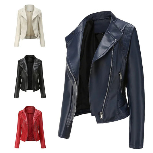 Short Leather Jacket Women – Slim Fit Moto Style Fall Coat - CasualFlowshop