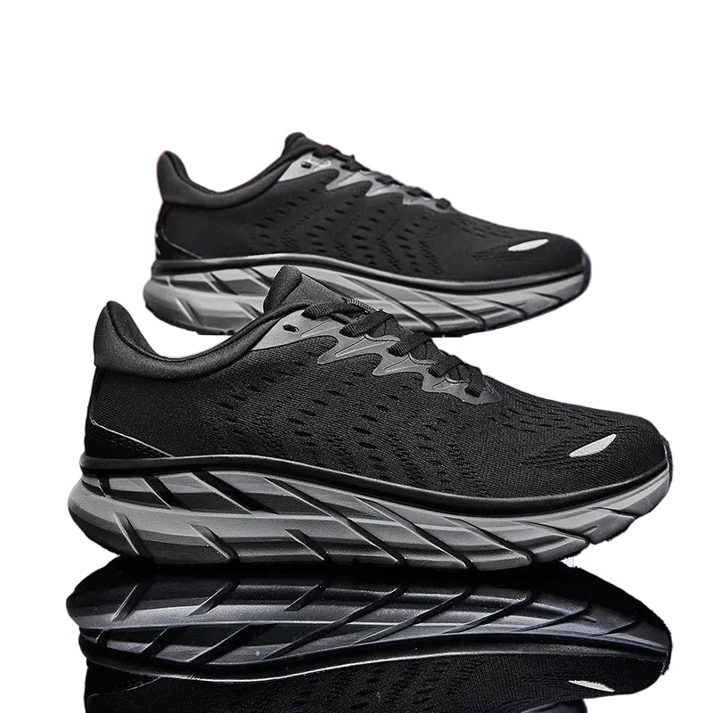 Men's Slip-Resistant Work Sneakers, Black with Gray sole - At Casualflowshop 