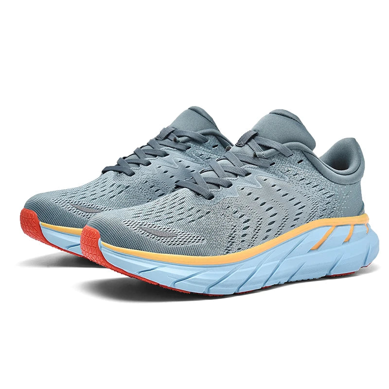 Men's Slip-Resistant Work Sneakers, Gray with Blue accents color - At Casualflowshop 
