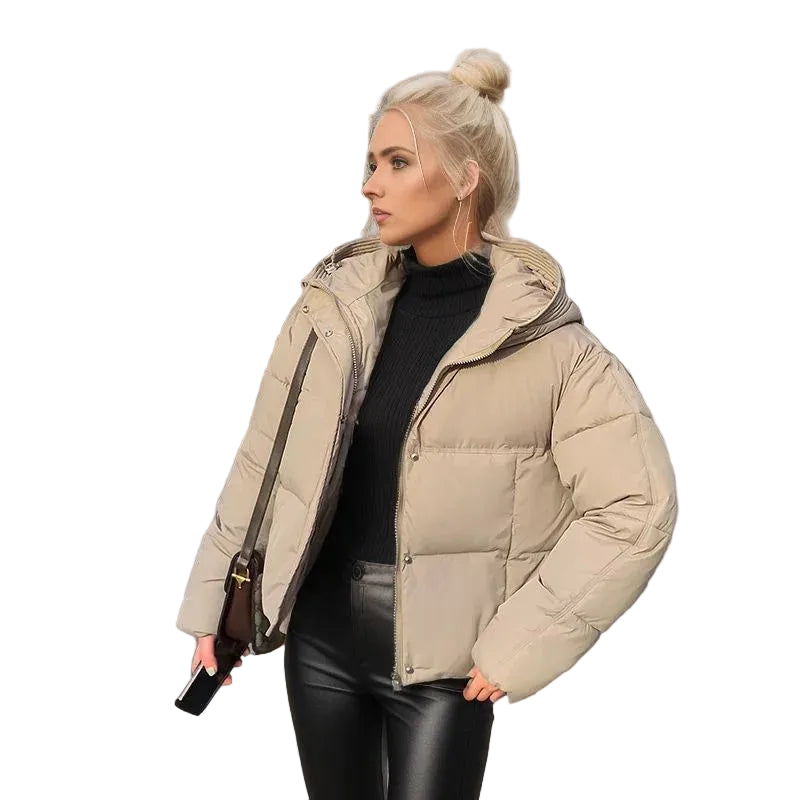 Women’s Cozy Elegance Short Cotton Jacket in solid color, front view