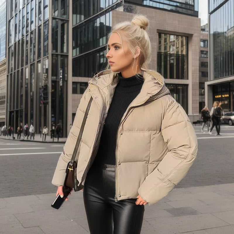 Women’s Cozy Elegance Short Cotton Jacket in solid color, front view