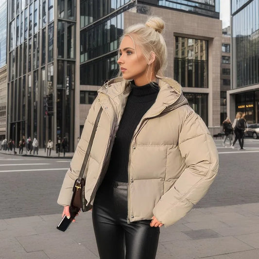 Women’s Cozy Elegance Short Cotton Jacket in solid color, front view