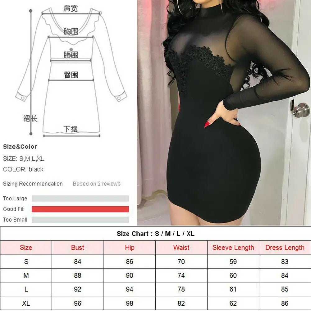 Elegant Sheer Black Bodycon Party Dress - Elevate Your Elegance - CasualFlowshop