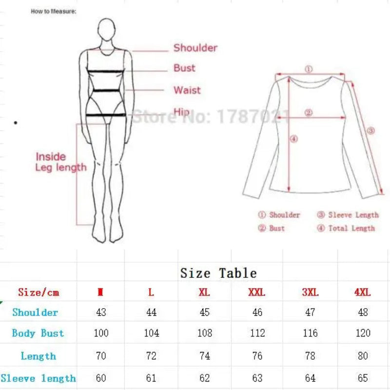 Measurement chart for clothing with a mannequin and size chart on a white background