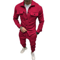 Red streetwear tracksuit set for men with slim fit jacket and joggers