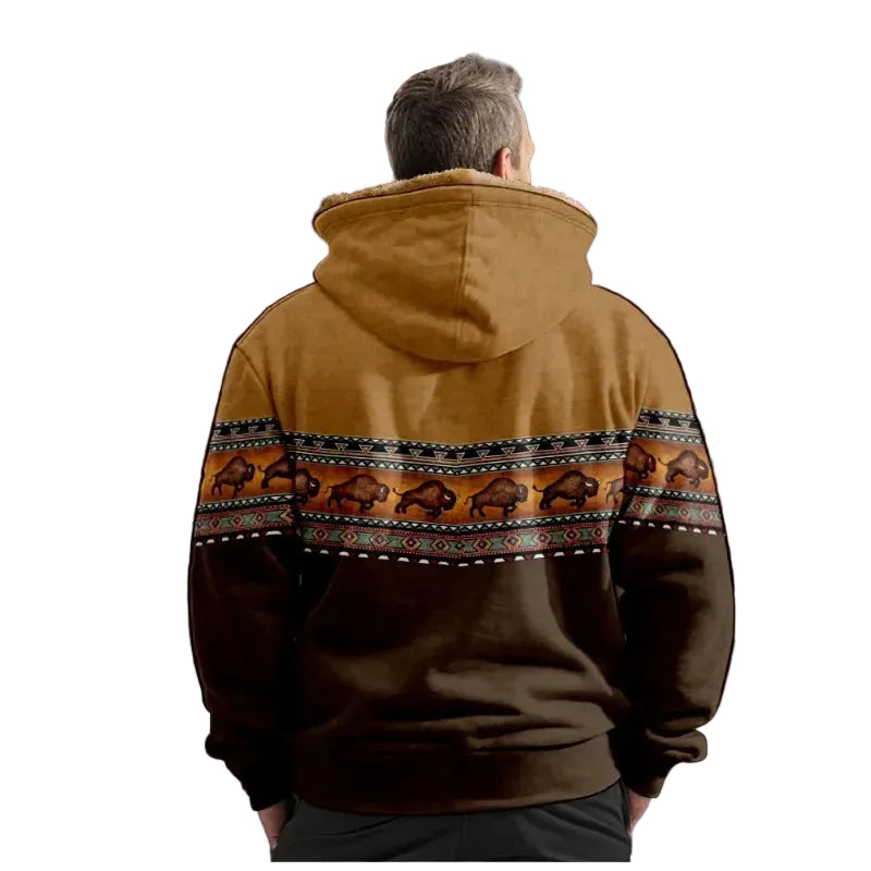Men's Random Print Hooded Polyester Coat – Color 1 – CasualFlowshop