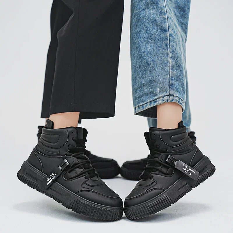 Women's high-top street sneakers in  black – stylish, breathable, and non-slip casual shoes