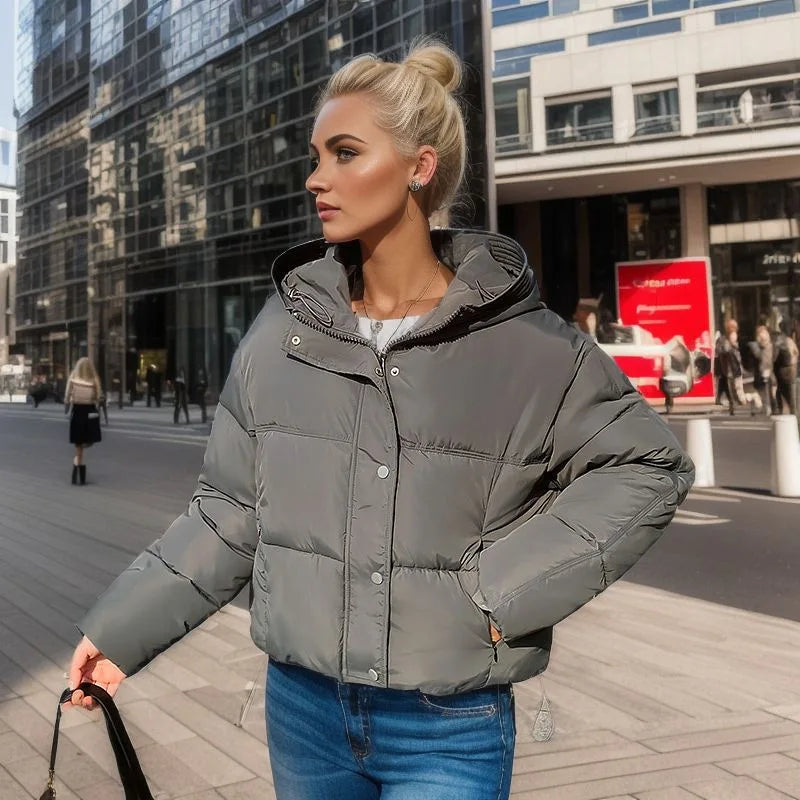 Women’s Cozy Elegance Short Cotton Jacket in solid color, front view