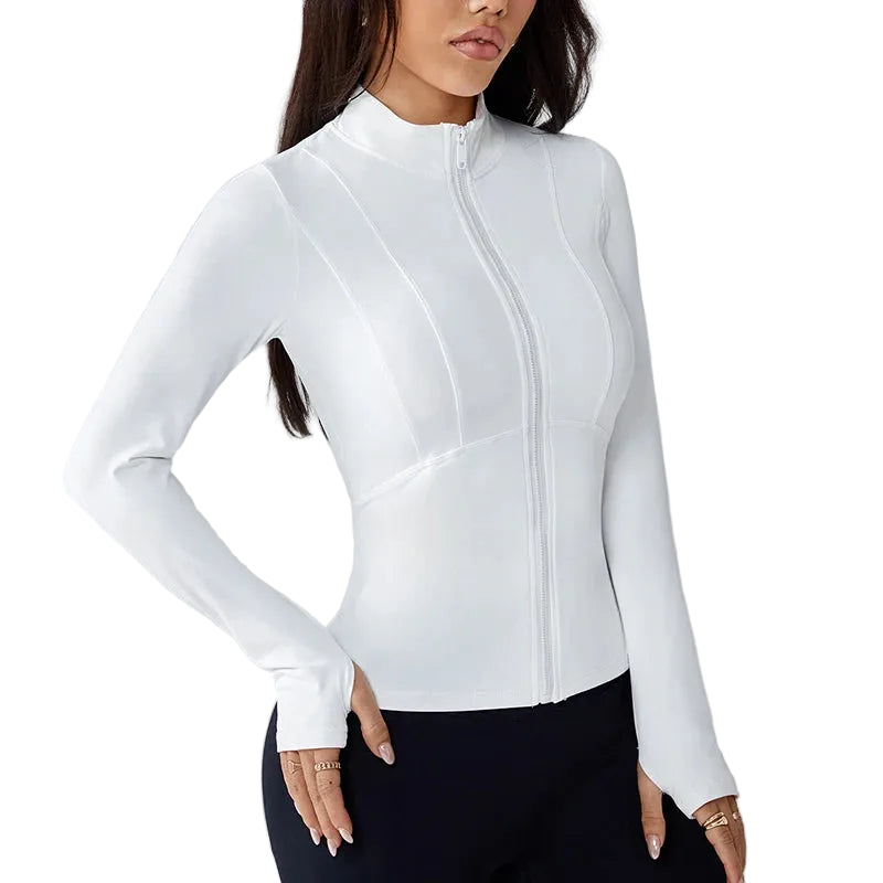 Women's quick-dry sports jacket in white – breathable fitness top for gym yoga and outdoor wear
