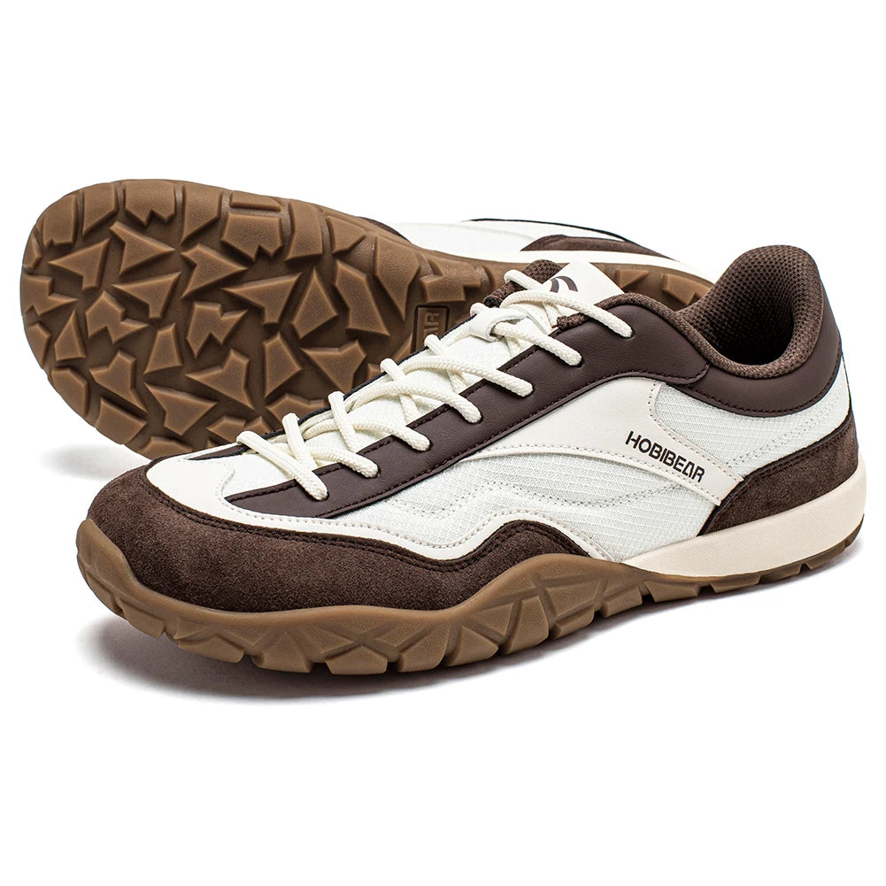 HOBIBEAR wide toe box hiking shoes in Brown and White – non-slip trail running sneakers