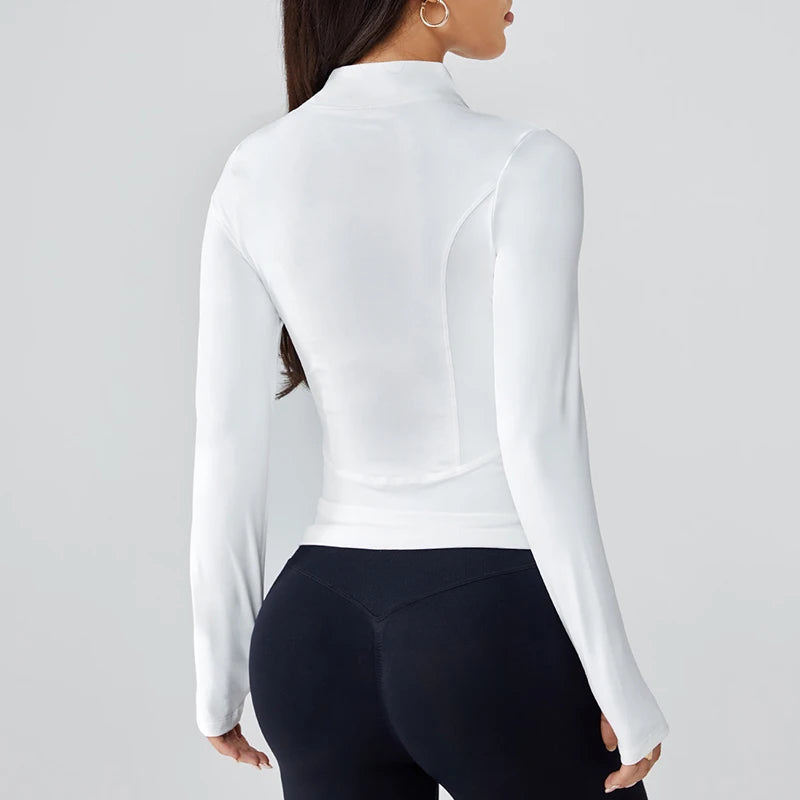Women's quick-dry sports jacket in white – breathable fitness top for gym yoga and outdoor wear
