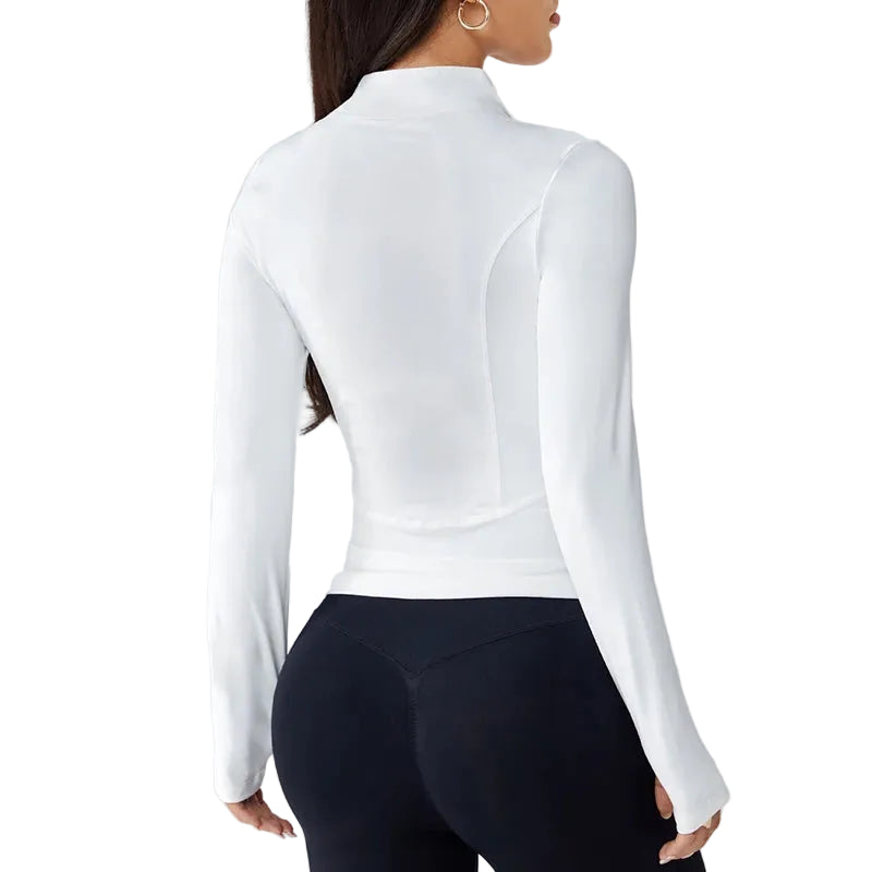 Women's quick-dry sports jacket in white – breathable fitness top for gym yoga and outdoor wear
