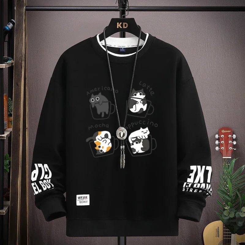 Kawaii Cat Sweater Men – Japanese Cartoon Print Pullover - CasualFlowshop