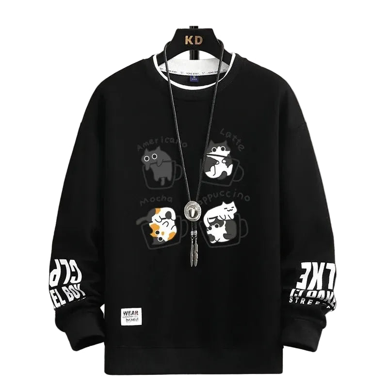 Kawaii Cat Sweater Men – Japanese Cartoon Print Pullover - CasualFlowshop