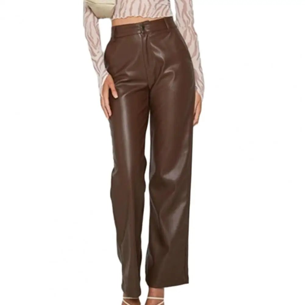 Stylish Vegan Leather Wide Leg Pants – High-waisted, trendy, and comfortable faux leather trousers for a chic look.