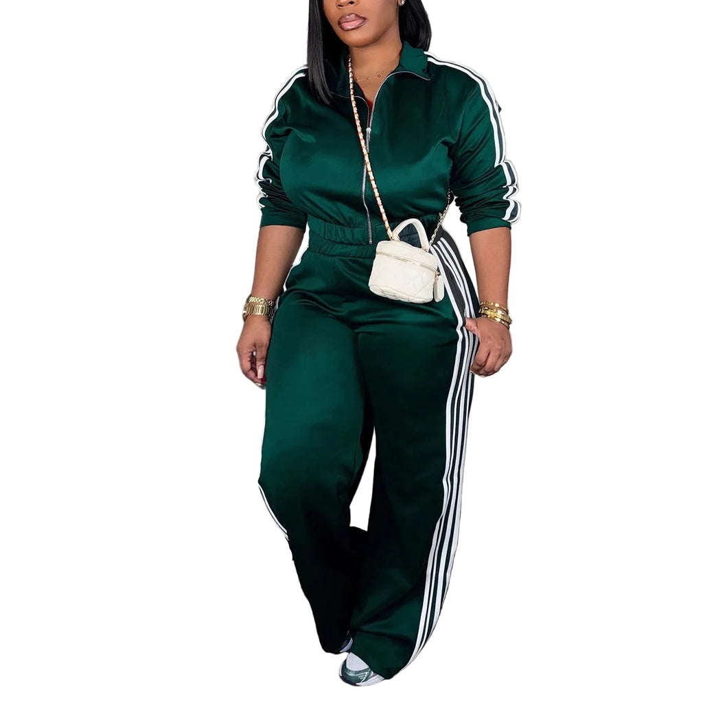 women zip-up tracksuit set navy blue casual party outfit