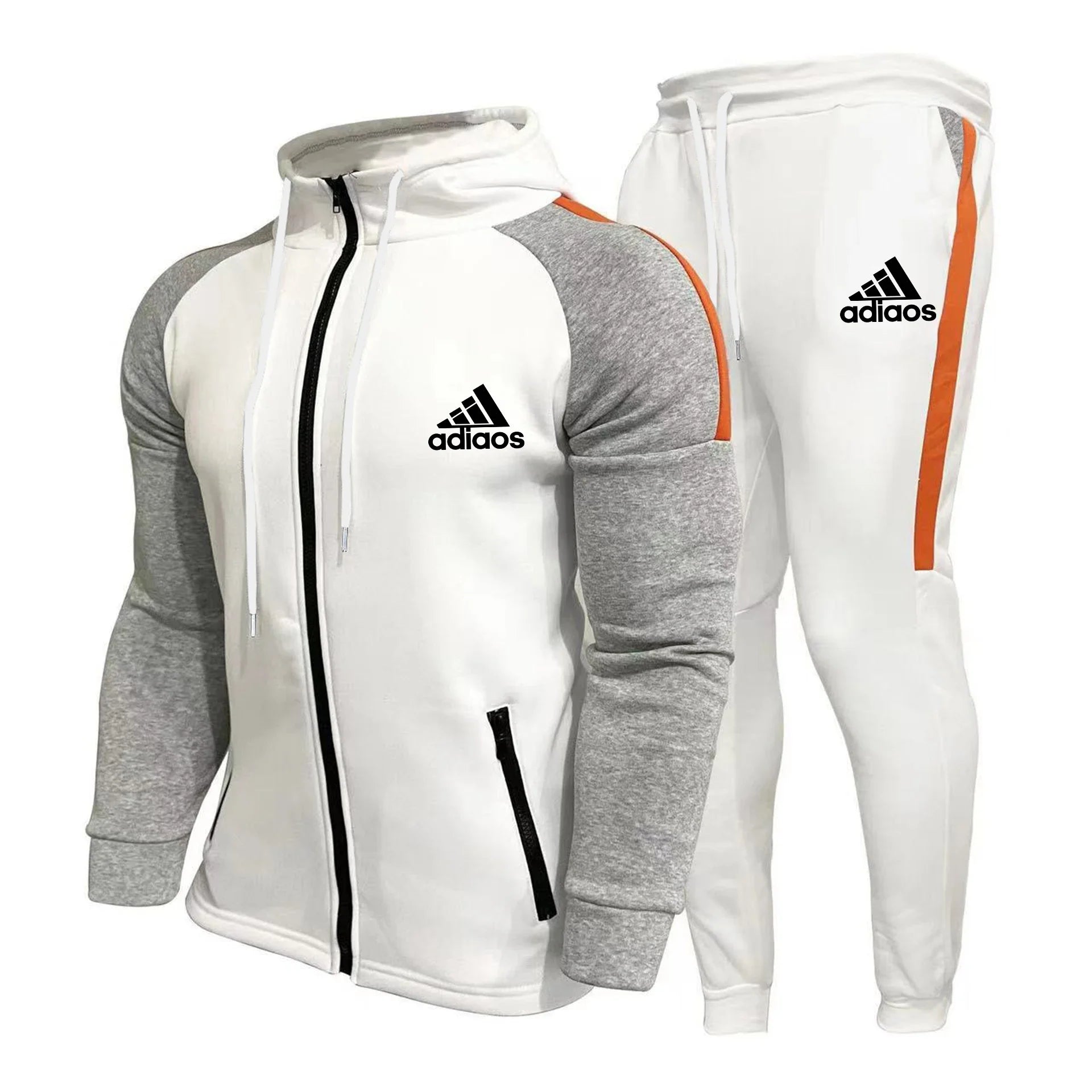  men hoodie joggers set  white and gray 
