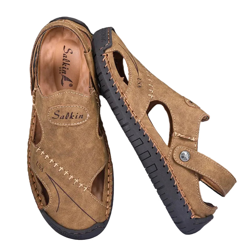 Men's breathable leather summer sandals in Brown – antiskid beach outdoor shoes