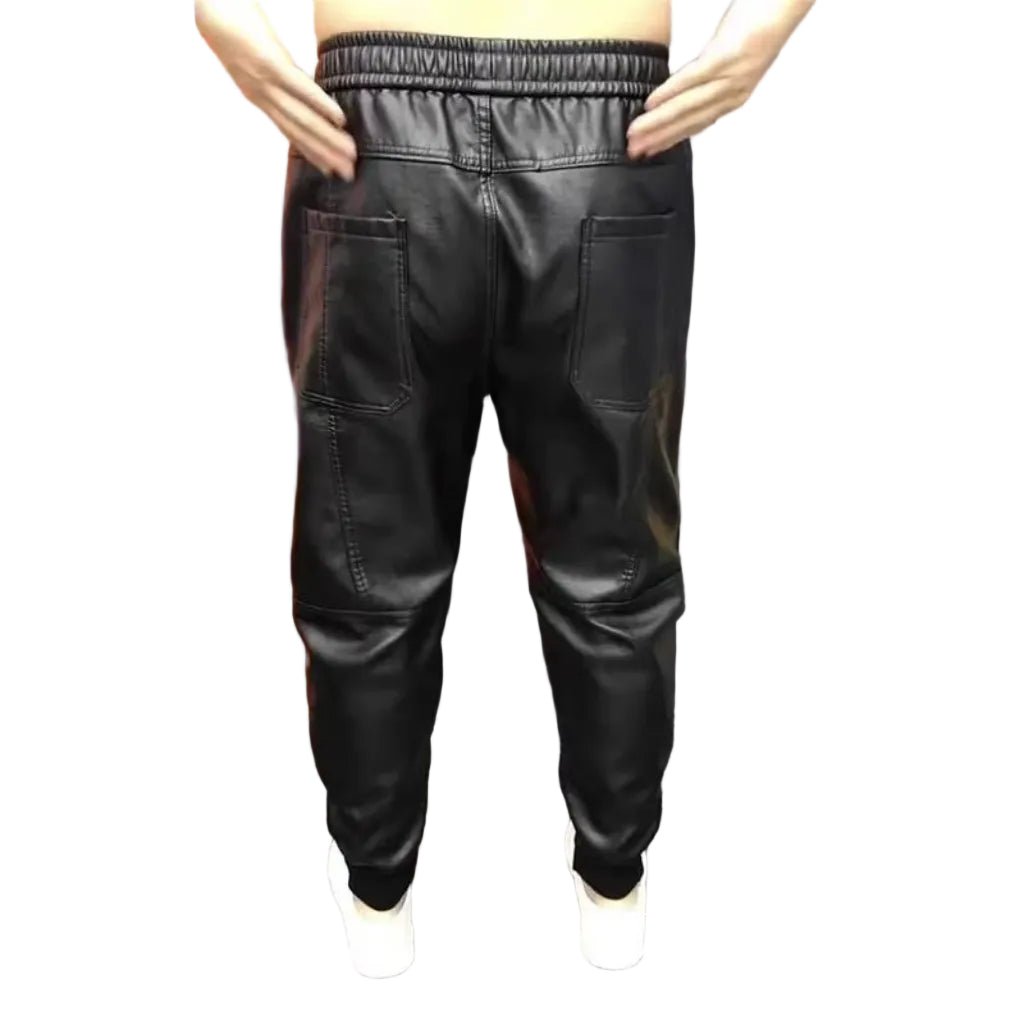 men's faux leather jogger pants black