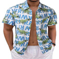Men’s flamingo print short sleeve button-up shirt, lightweight casual summer shirt