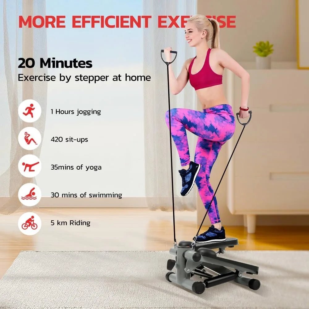 Mini Steppers Exercise Machine with Resistance Bands for Full Body Workouts, Compact Cardio