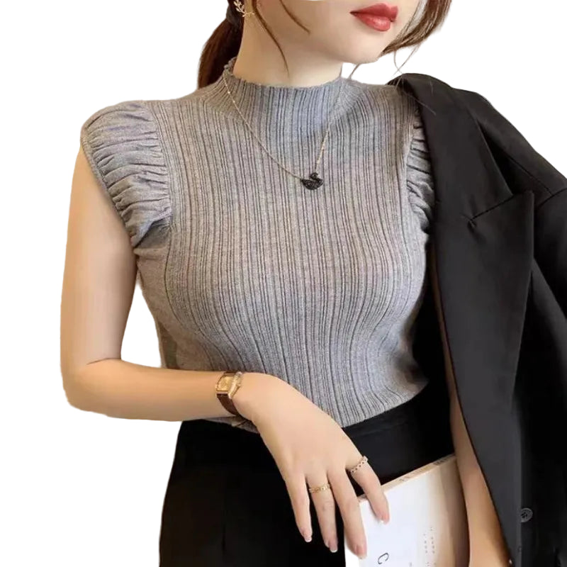 Women's Ribbed High-Neck Tank Top  - At Casualflowshop