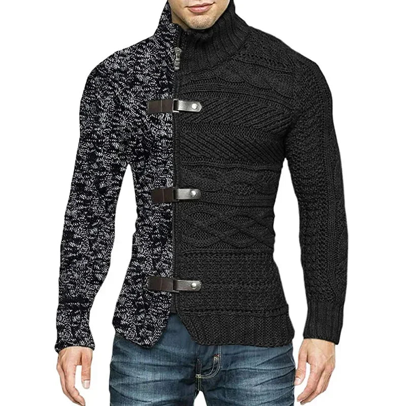 Men's Asymmetric Knit Sweater Coat -Black  - At Casualflowshop 