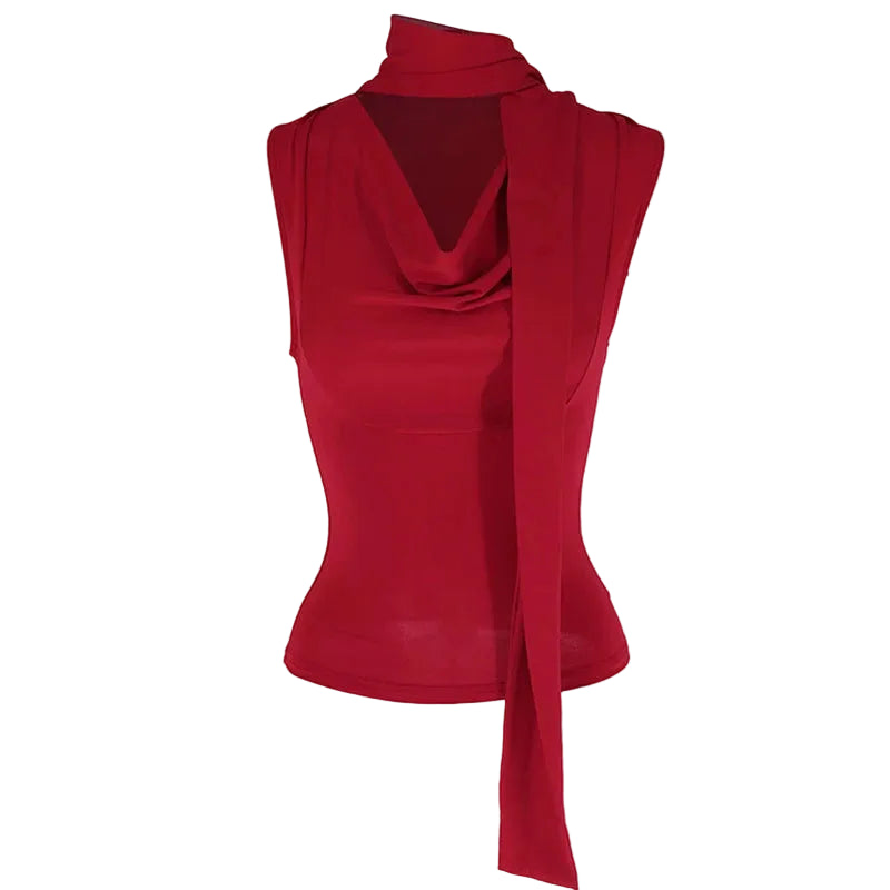 Red Women's V-Neck Knit Tank Top - At Casual Flow Shop