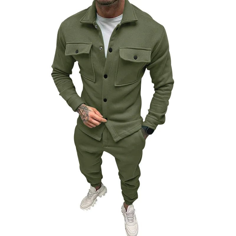 Green  streetwear tracksuit set for men with slim fit jacket and joggers